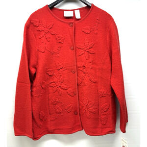 ALFRED DUNNER Sweater Jacket Womens Large Red Crimson Wool Cardigan